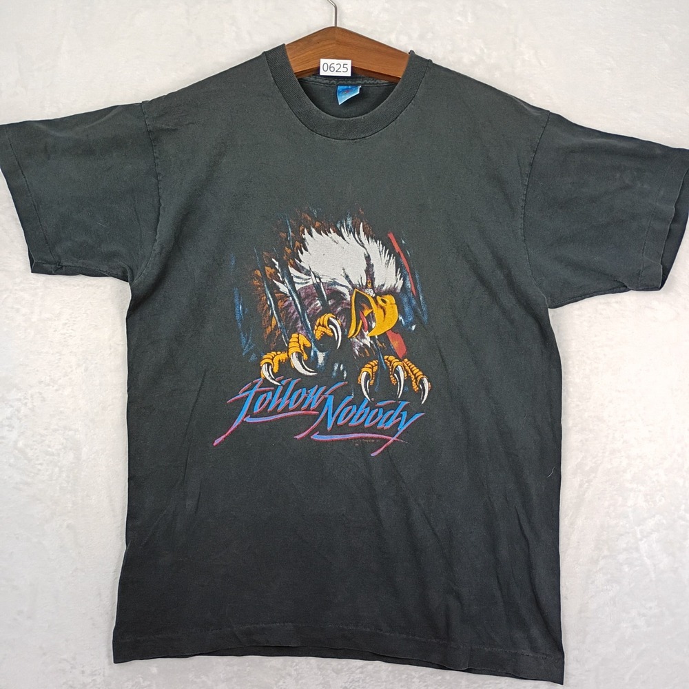 Motorcycle Biker Thunder Eagle T-Shirt Mens XL Black Follow Nobody 90s Vintage